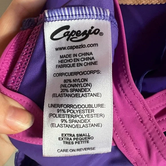 Capezio, XS, purple & pink, leotard, crossing back straps, built in bra, ballet - Picture 2 of 4